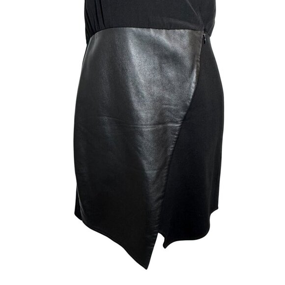 Tibi Asymmetric leather Wrap Dress size 0 black lamb leather and silk sleeveless - Picture 3 of 11